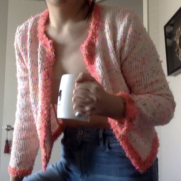 ZARA Hot Pink Tweed Cropped Cardigan Blazer - Picture 5 of 13
